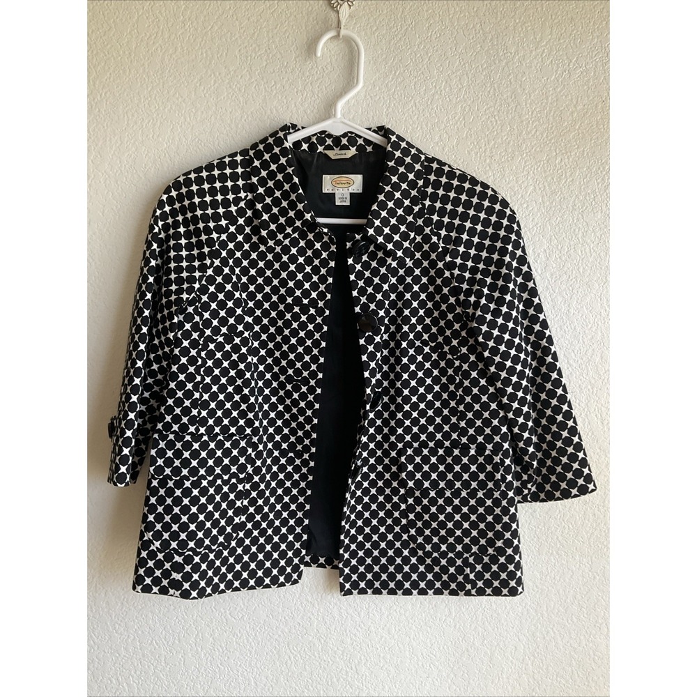 Talbots Womens Sz O Petite Black & White Jacket, 3/4 Sleeve Casual Office Wear
